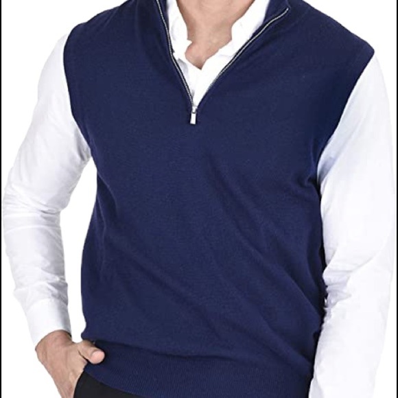 State fusio 1/2 zip mens sweater vest navy blue wool merino cashmere. Size large - Picture 1 of 9